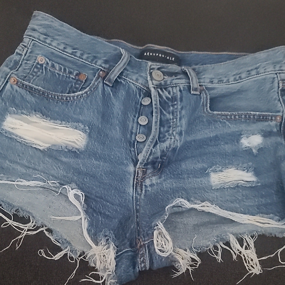 Aeropostale Blue Jean Shorts Distressed Frayed Hem